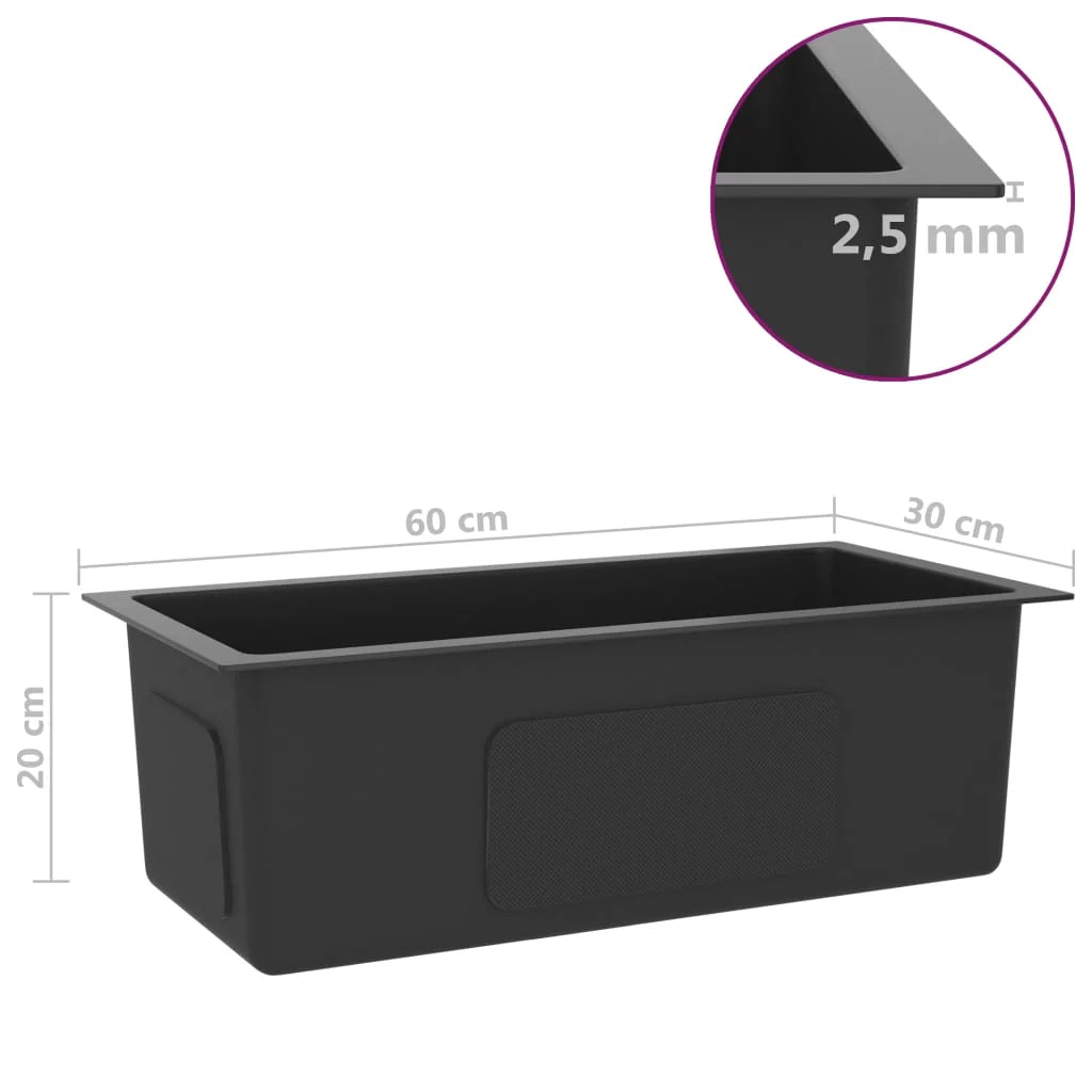 Lavello da cucina fatto a mano lavandino da bagno per interni nero 60 x 30 cm acciaio inox 02_0002456