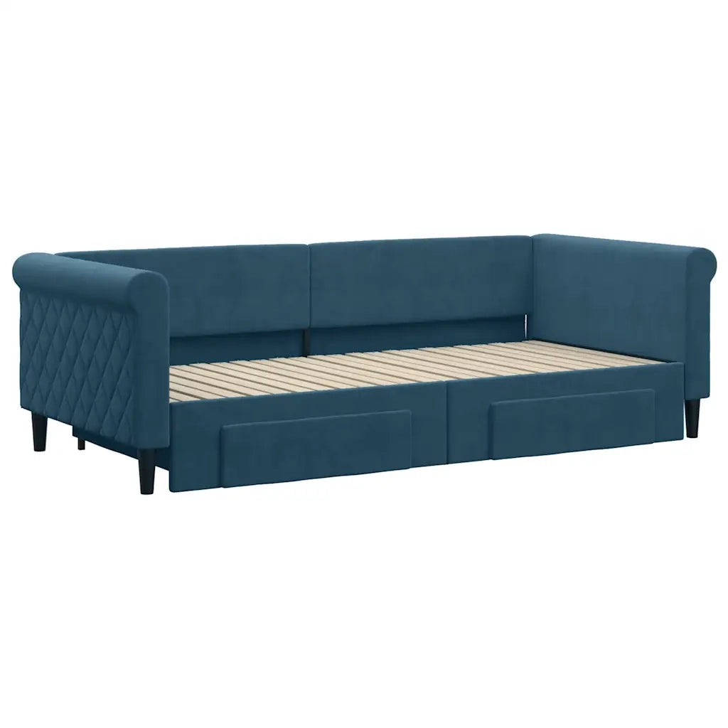 Divano Letto Estraibile con Cassetti-Sofa Letto-Daybed Blu 90x200 cm in Velluto 243065