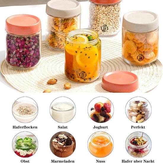 Set di contenitori per overnight oats in vaso di mason - 6 pezzi - contenitore per muesli - contenitore per avena - set per preparazione del breakfast
