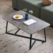 Trade Shop - Tavolino Rettangolare Basso Con Piano Effetto Marmo Gambe Incrociate Per Soggiorno Salotto - Grigio