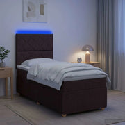 Letto Box Spring LED con Materasso Marrone Scuro 100 x 200 cm 3455800
