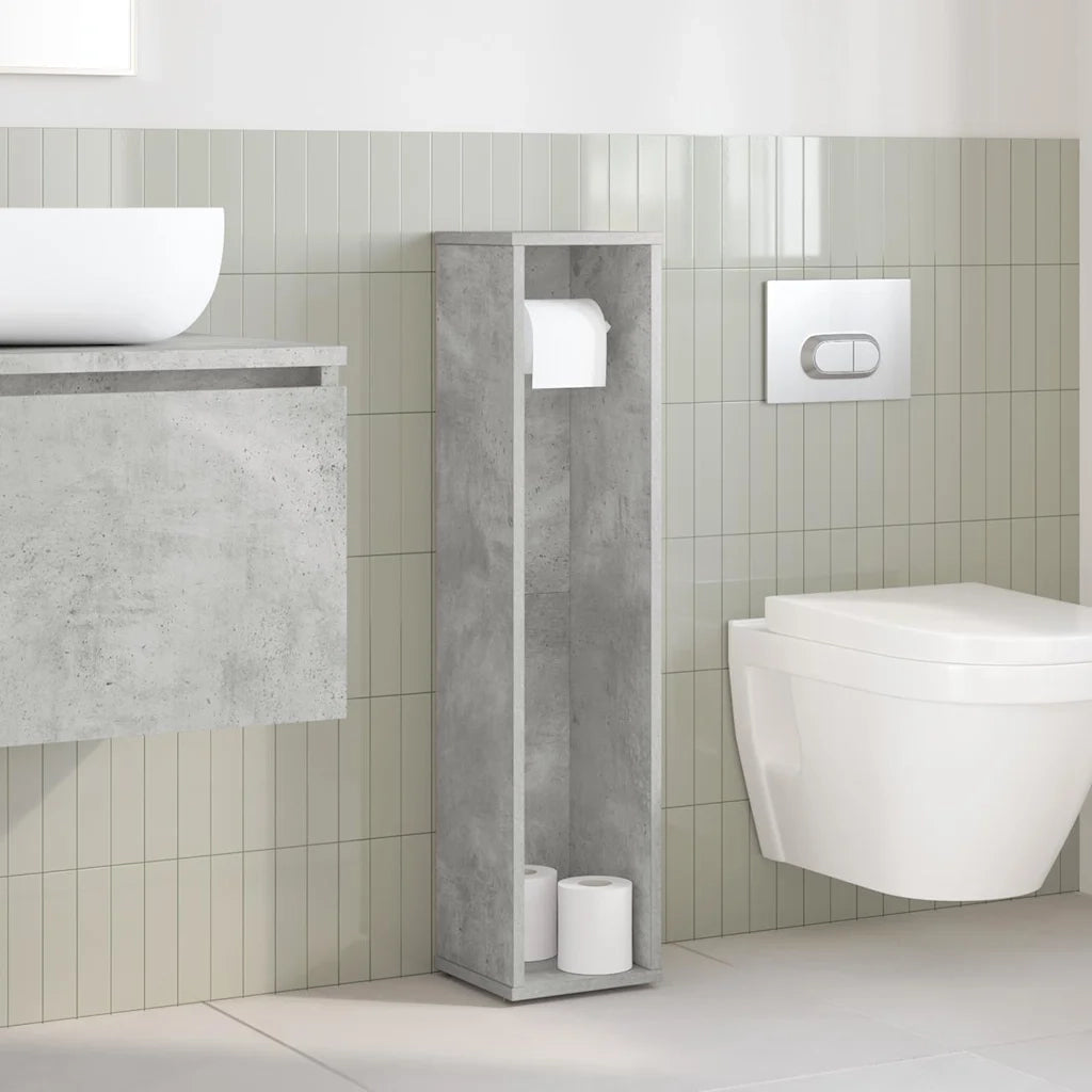 Mobiletto da bagno con portarotolo Grigio cemento 20,5x20x90 cm 858509