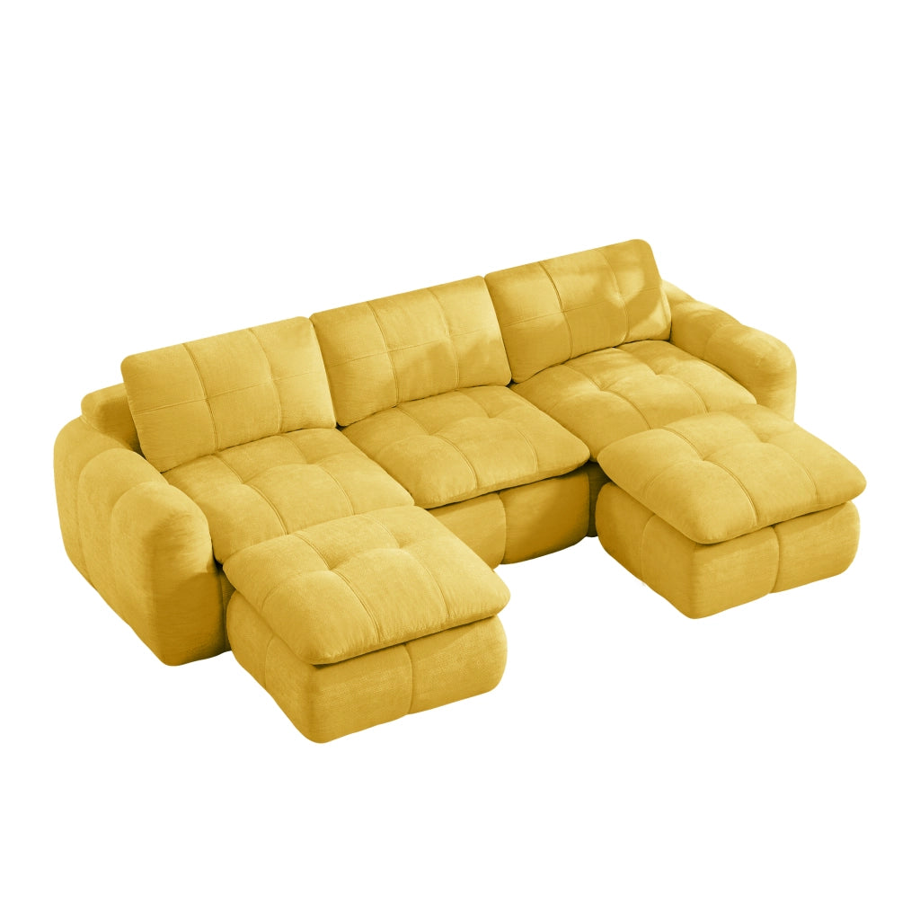 Divano modulare 3 posti - con seduta ergonomica e design senza telaio - in chenille gialla