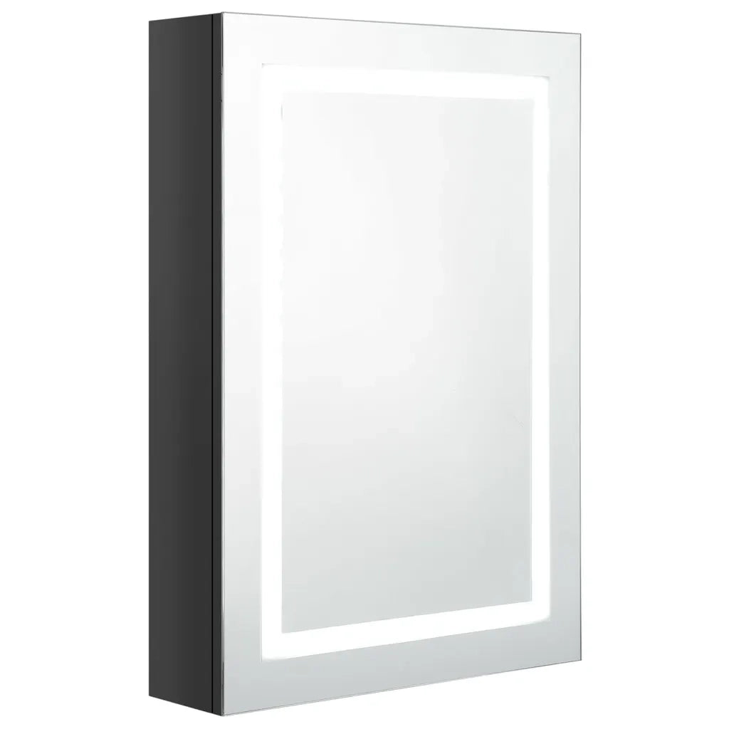 Armadietto Bagno | Armadio da bagno con Specchio e LED Nero Lucido 50x13x70 cm