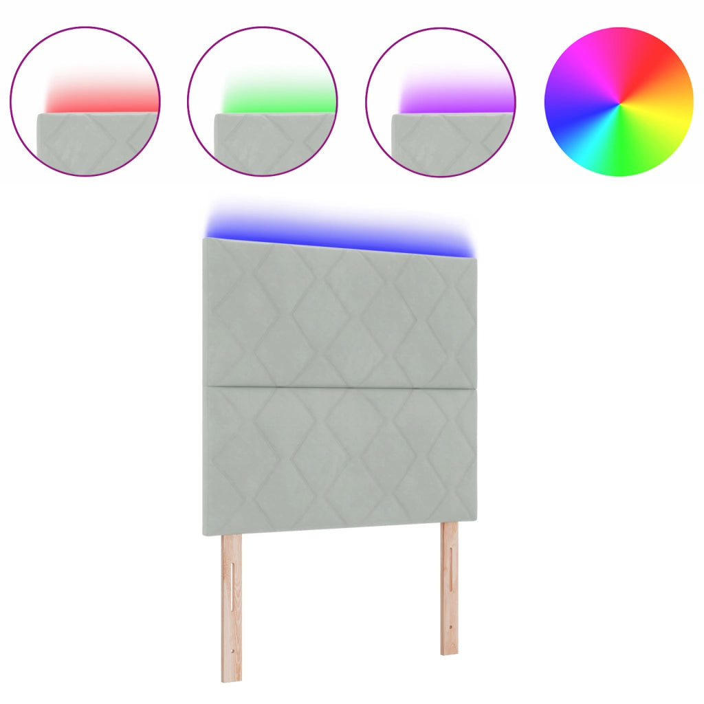 Testata LED con Design a Blocchi di Diamante, Grigio Chiaro, 90 cm in Velluto