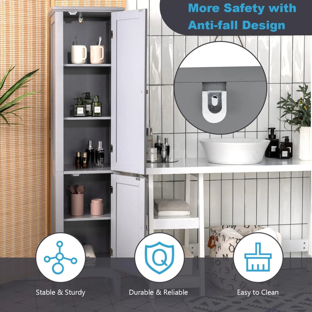 Mobile Portaoggetti da Bagno a 5 Livelli con Ante e Scomparti, Organizer per WC, Cucina e Soggiorno, 38 x 38 x 160 cm, 3 Colori