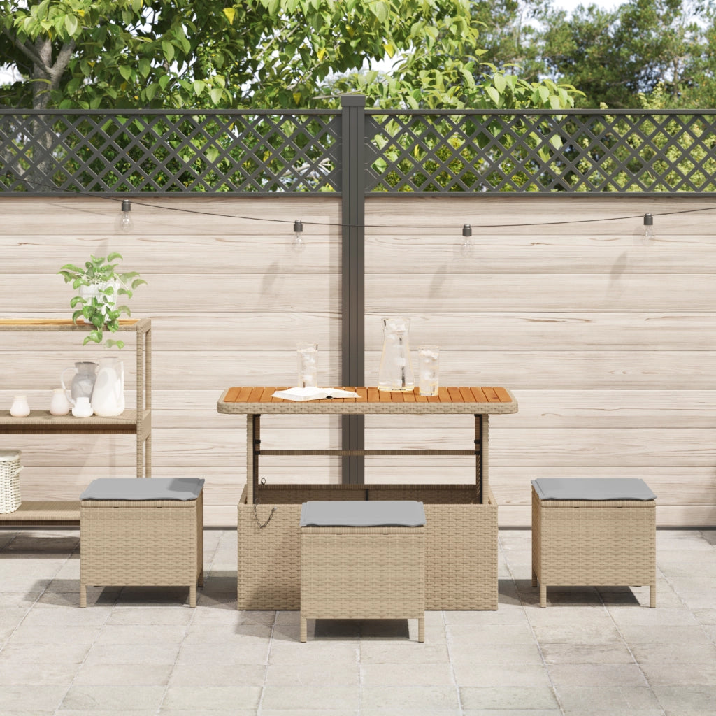 Set da Pranzo da Giardino in 4 Pezzi con Cuscini Beige Polyrattan Acacia
