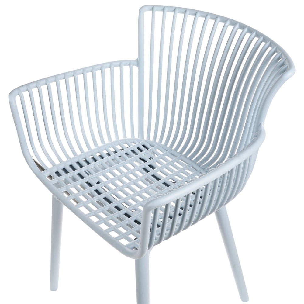 Set di 4 sedie da pranzo in plastica azzurro per interni ed esterni da giardino con braccioli in stile minimalista