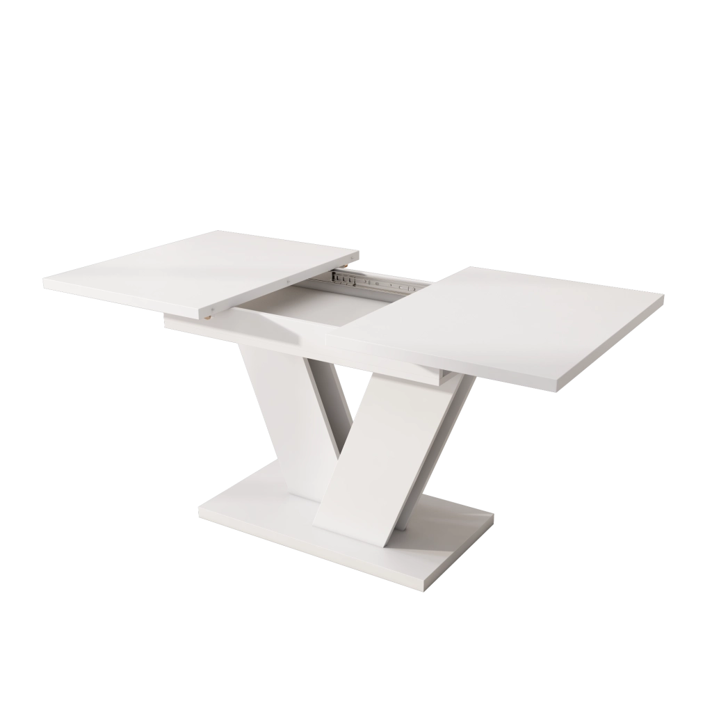 Tavolo da pranzo allungabile 120/160 x 80 cm; bianco; in MDF con gambe metalliche a V