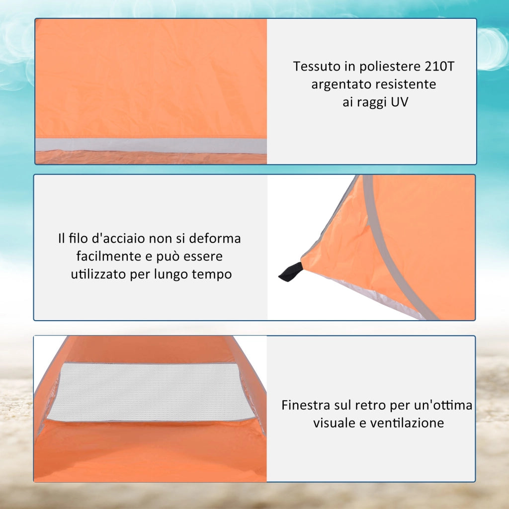 Tenda da Spiaggia Pop Up 200x150x119 cm Protezione UV 30+ e Borsa di Trasporto Arancione