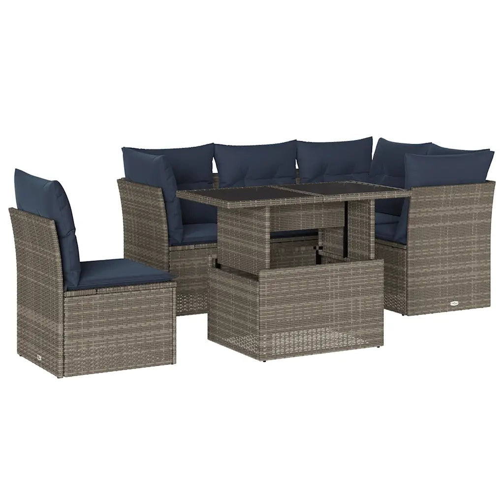 Set Divani da Giardino 6 pz con Cuscini Grigio in Polyrattan 3266591
