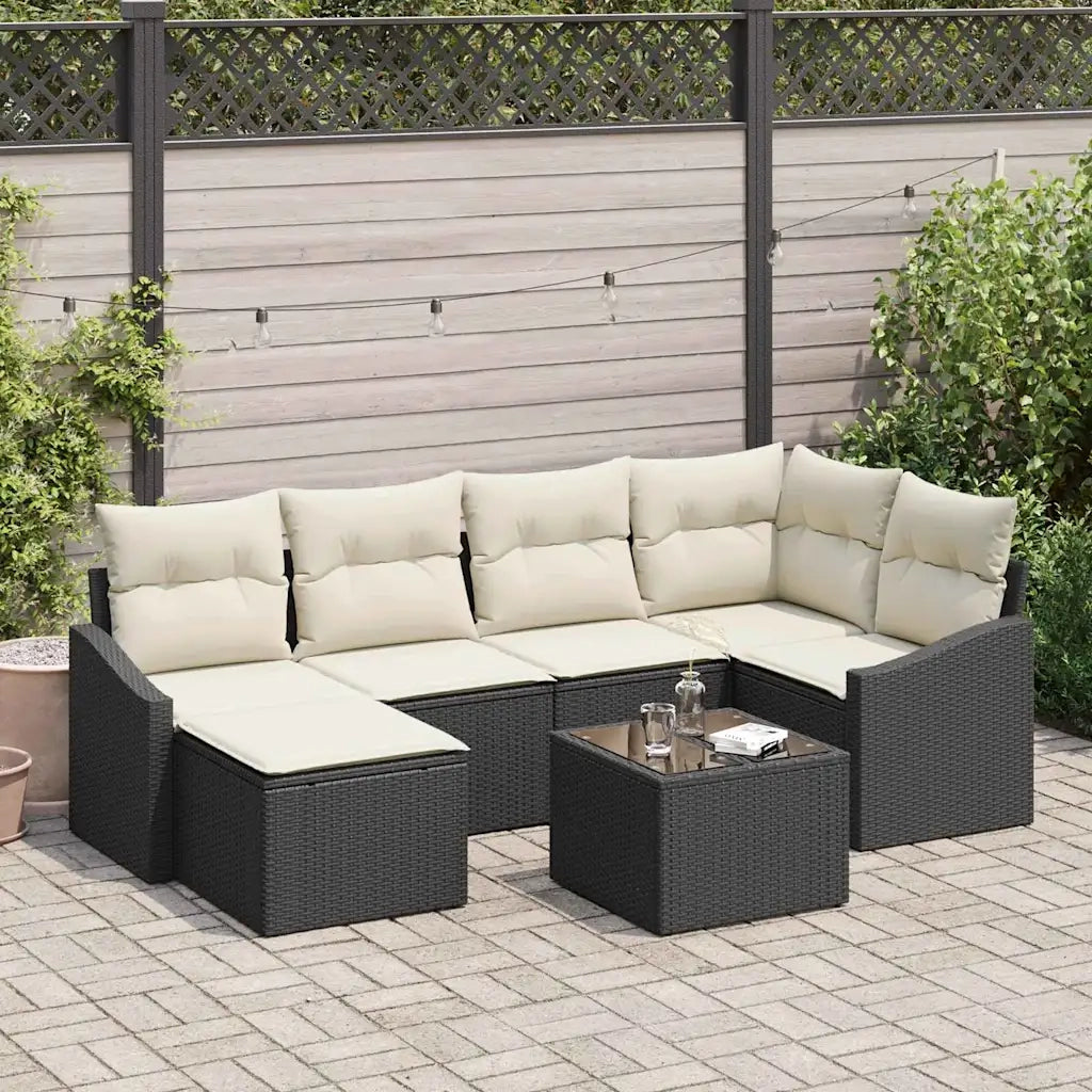 Set di divani con cuscino 7 pcs Nero polyrattan 3346797