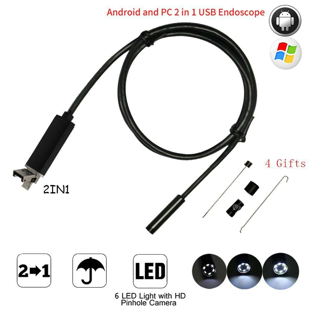 Trade Shop - Telecamera Endoscopica 6 Led Tubo Flessibile Usb 3 Mt Impermeabile Ispezione -