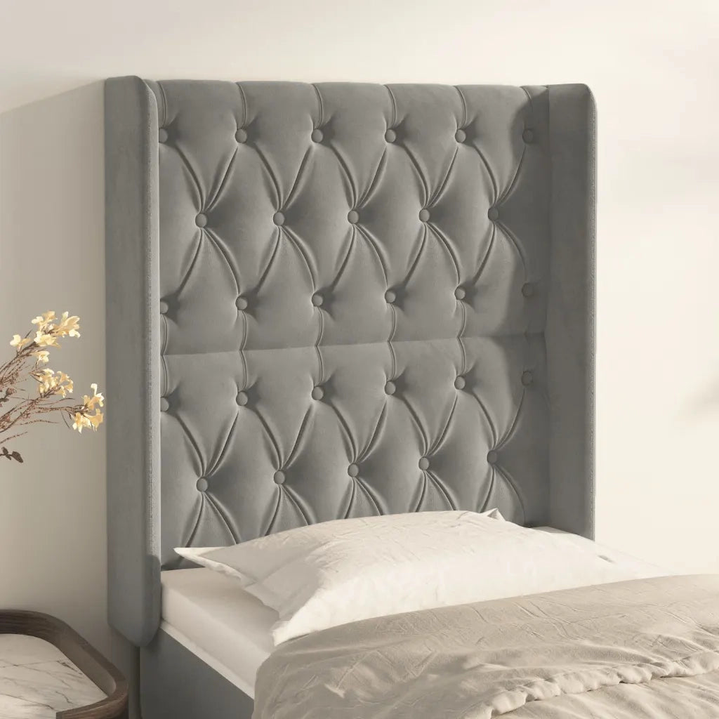 Testiera ad Orecchio-Testata con Orecchie Grigio Chiaro 83x16x118/128 cm in Velluto 664811