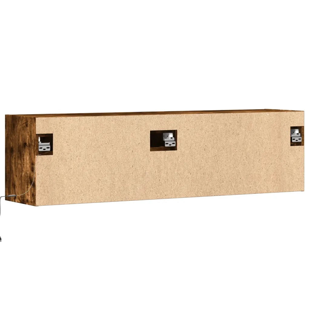 Mobile TV a Parete con Luci LED Rovere Fumo 140x31x38 cm 852373