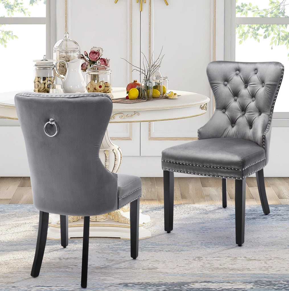 Set di 6 sedie da pranzo 51x51x97 cm imbottite in velluto; legno; grigio