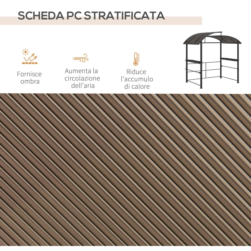 Gazebo per Barbecue con Tetto e 2 Ripiani Portaoggetti 240x150x230 cm in Metallo e PC Grigio Scuro