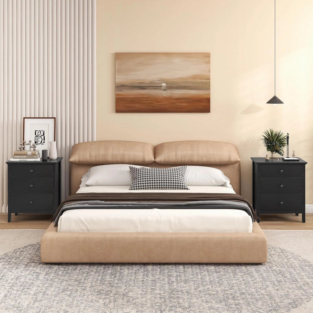 Comodino nero, credenza piccola con 3 cassetti, cassettiera indipendente, cassettiera moderna in legno, 56 x 45 x 66 cm