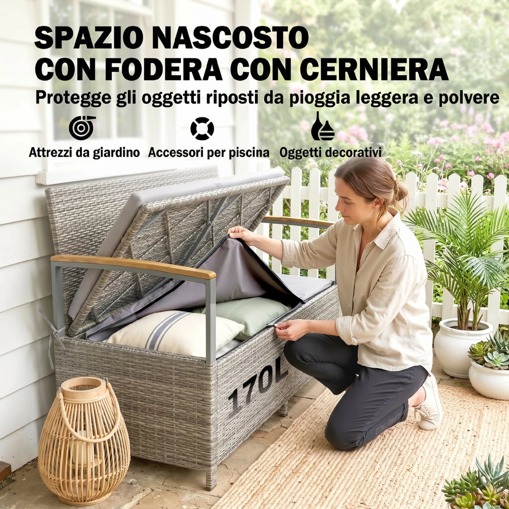 Panca Giardino 2 Posti ¨C Zephmum ¨C Rattan con Cuscino Grigio Chiaro 170L