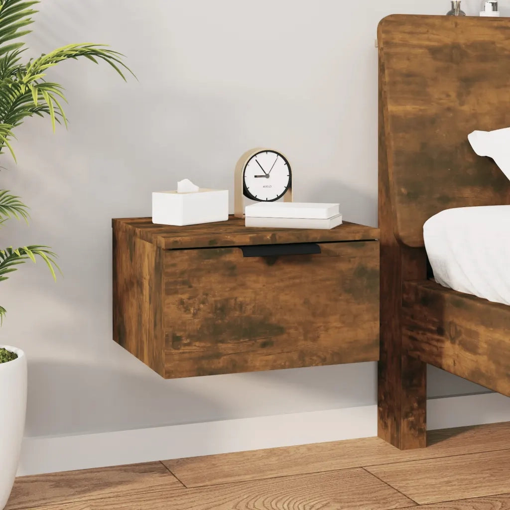 Comodino | Armadio da Notte | Mobiletto da notte a Muro Rovere Fumo 34x30x20 cm