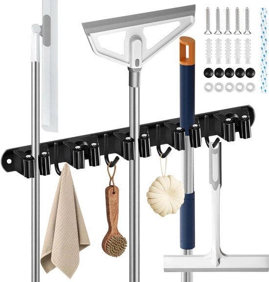 Sostegno per Scopa a Parete, 5 Orecchioni + 4 Ganci in Acciaio Inox, Sostegno per Scopa con Nails da Installare, Sostegno per Scopa in Acciaio Inox per Cucina, Bagno, Garage e Giardino