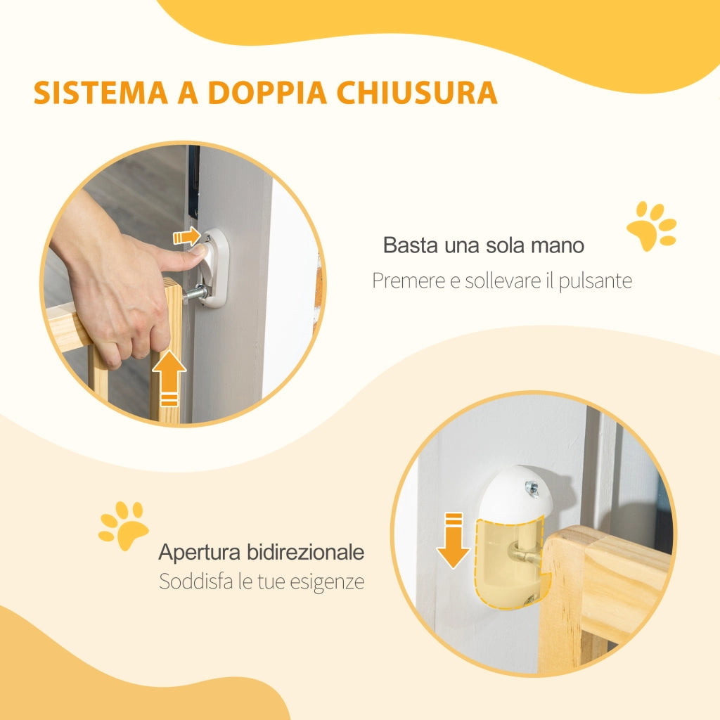 Easycomfort Cancellino per Cani Taglia Piccola e Media in Legno di Pino, Cancelletto Estensibile a 2 Pannelli, 60.5-102x73 cm