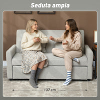 Divano Letto 2 Posti Convertibile Apertura Clic Clac con 2 Cuscini in Tessuto Marrone Chiaro