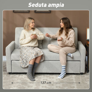 Divano Letto 2 Posti Convertibile Apertura Clic Clac con 2 Cuscini in Tessuto Marrone Chiaro