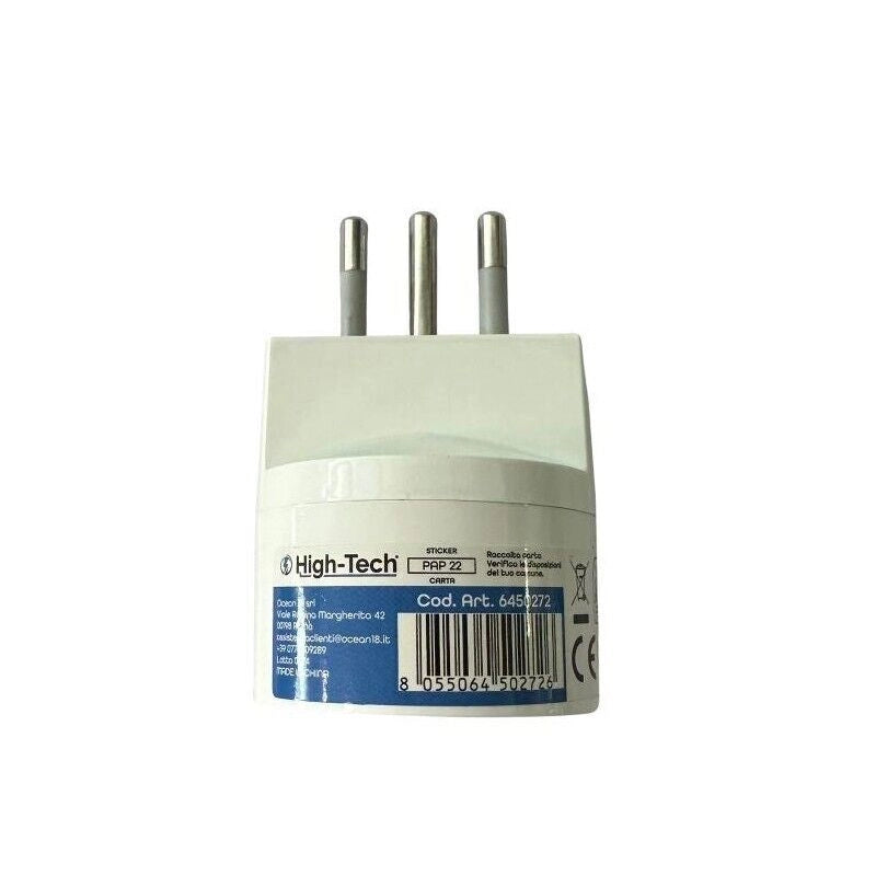 HIGH-TECH ADATTATORE SCHUKO SPINA PICCOLA SPINA 10A 2P+T, PRESA P30 2P+T COLORE BIANCO
