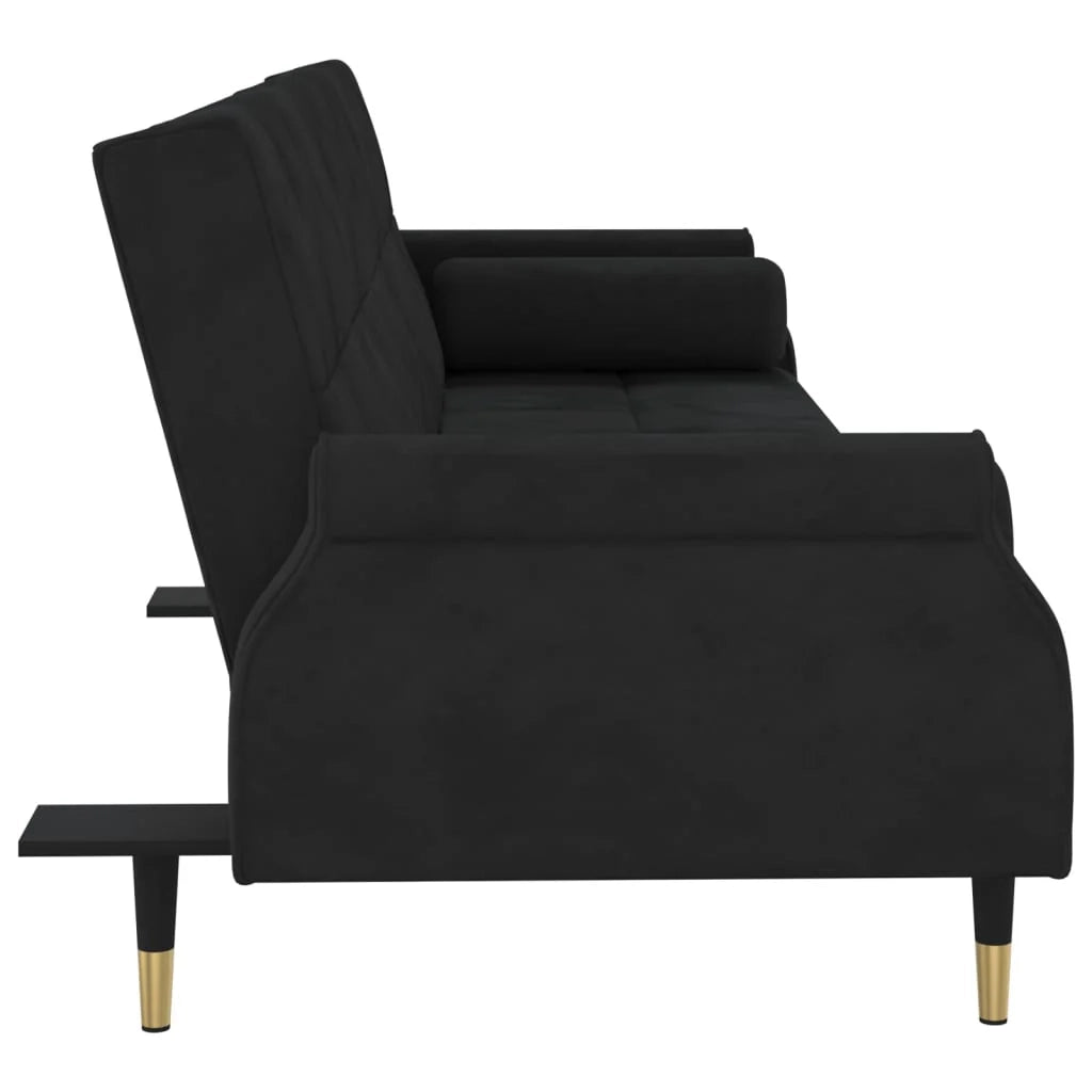Divano letto con cuscini 216 x 89 x 70 cm velluto nero 02_0019827