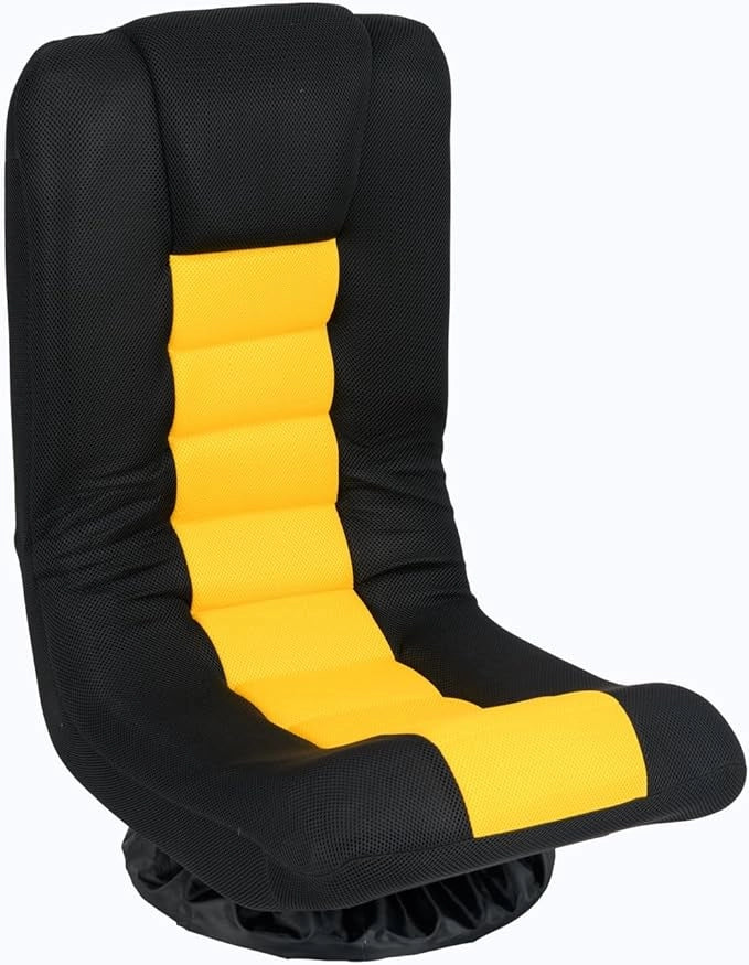 Sedia da Pavimento Pieghevole, Girevole a 360°, Sedie da Terra con 4 Posizioni Regolabili, Sedia per Lettura Gaming, Portata 140 kg (Giallo)