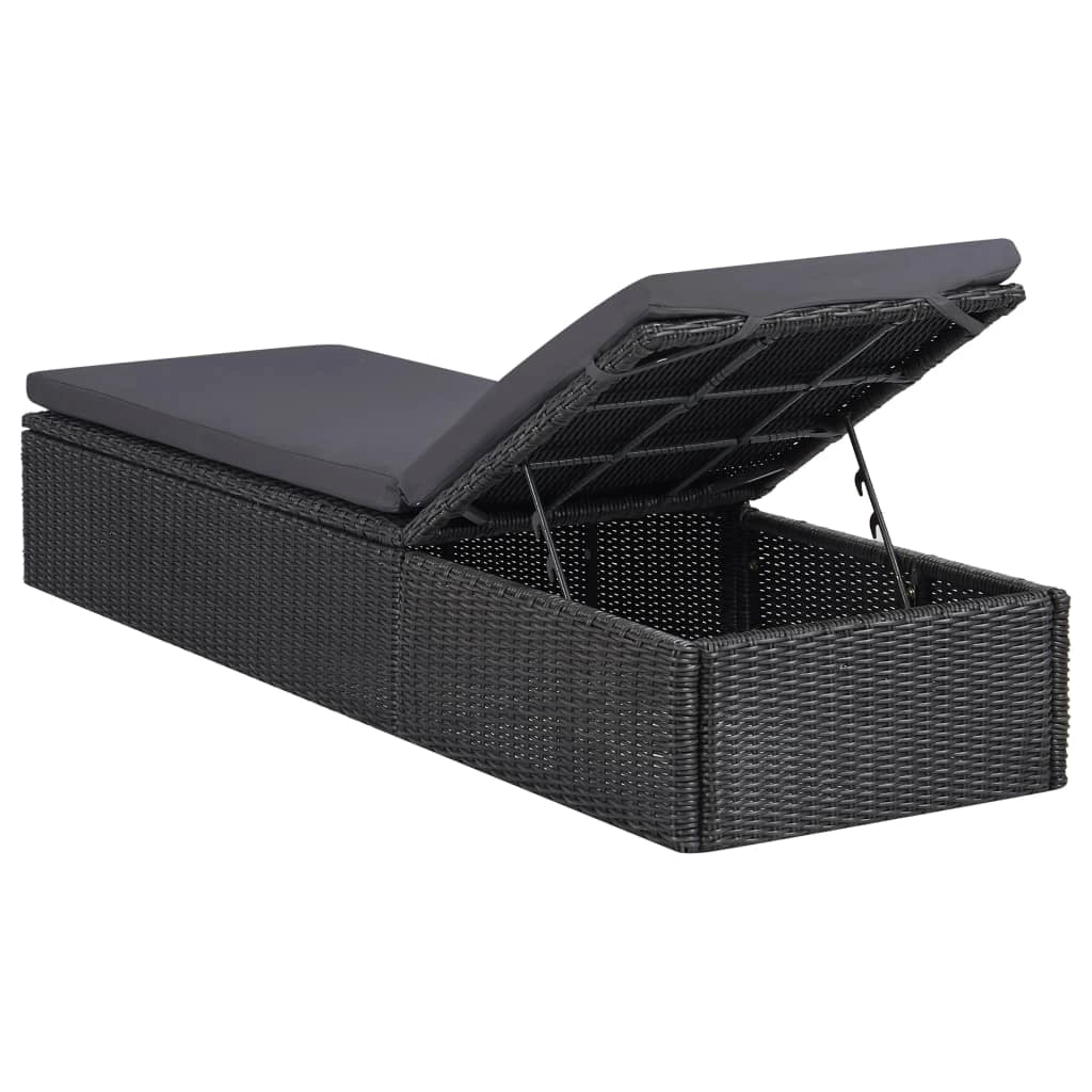 Lettino prendisole sedia a sdraio lettino prendisole letto da giardino mobili da esterno per patio resina intrecciata nera e grigio scuro 02_0012926