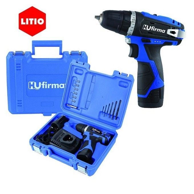 Hu-firma HU-T12-LI Trapano Avvitatore a Batteria Litio 12V 1.5Ah 2 Batterie Coppia 25 Nm Frizioni 20+1 LED Valigetta 13 Accessori