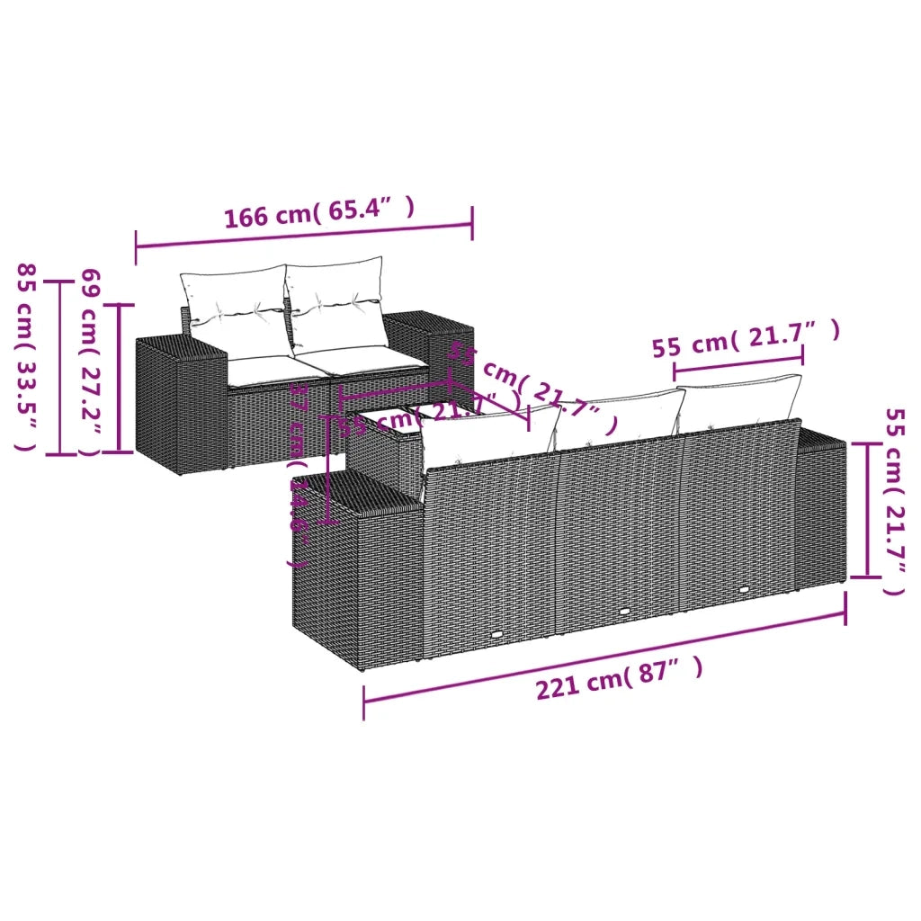 Set Divano da Giardino 6 pz con Cuscini Nero in Polyrattan 3222295