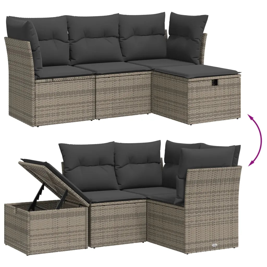 Set Divani da Giardino 4 pz con Cuscini in Polyrattan Grigio 3263446