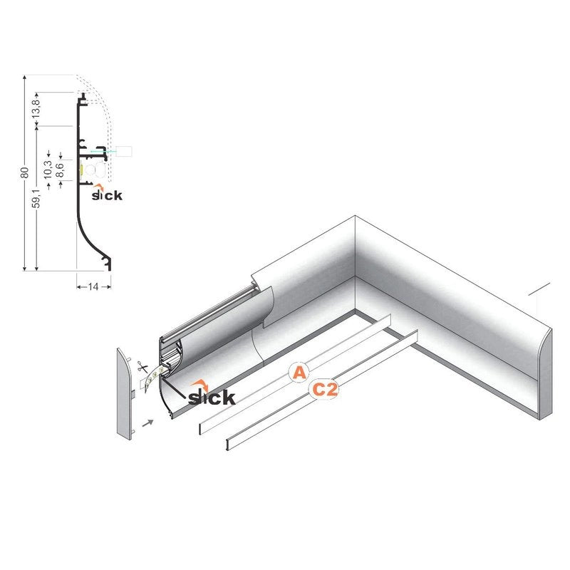 Kit Terminali Tappi di Chiusura In Plastica Bianco Per Profilato Alluminio Battiscopa BAZ8014M3