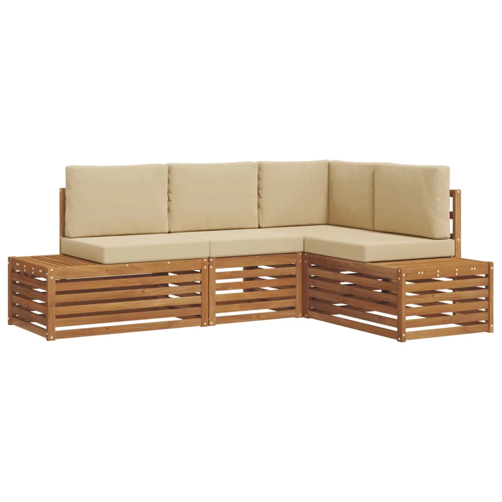 Set di divani da esterno con cuscino 4 Pezzo Naturale e Beige