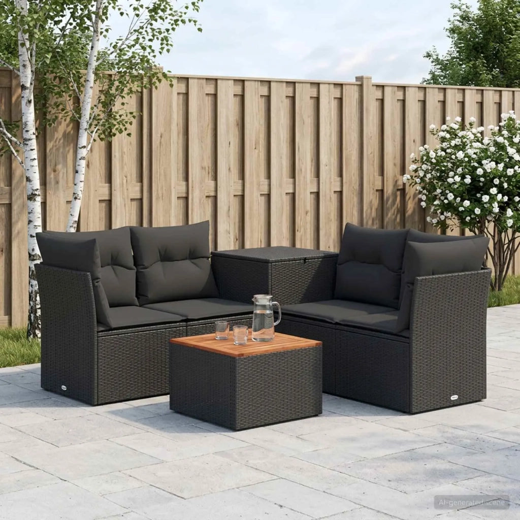 Set di divani 6 pz Nero Rattan sintetico e Acciaio 3447340