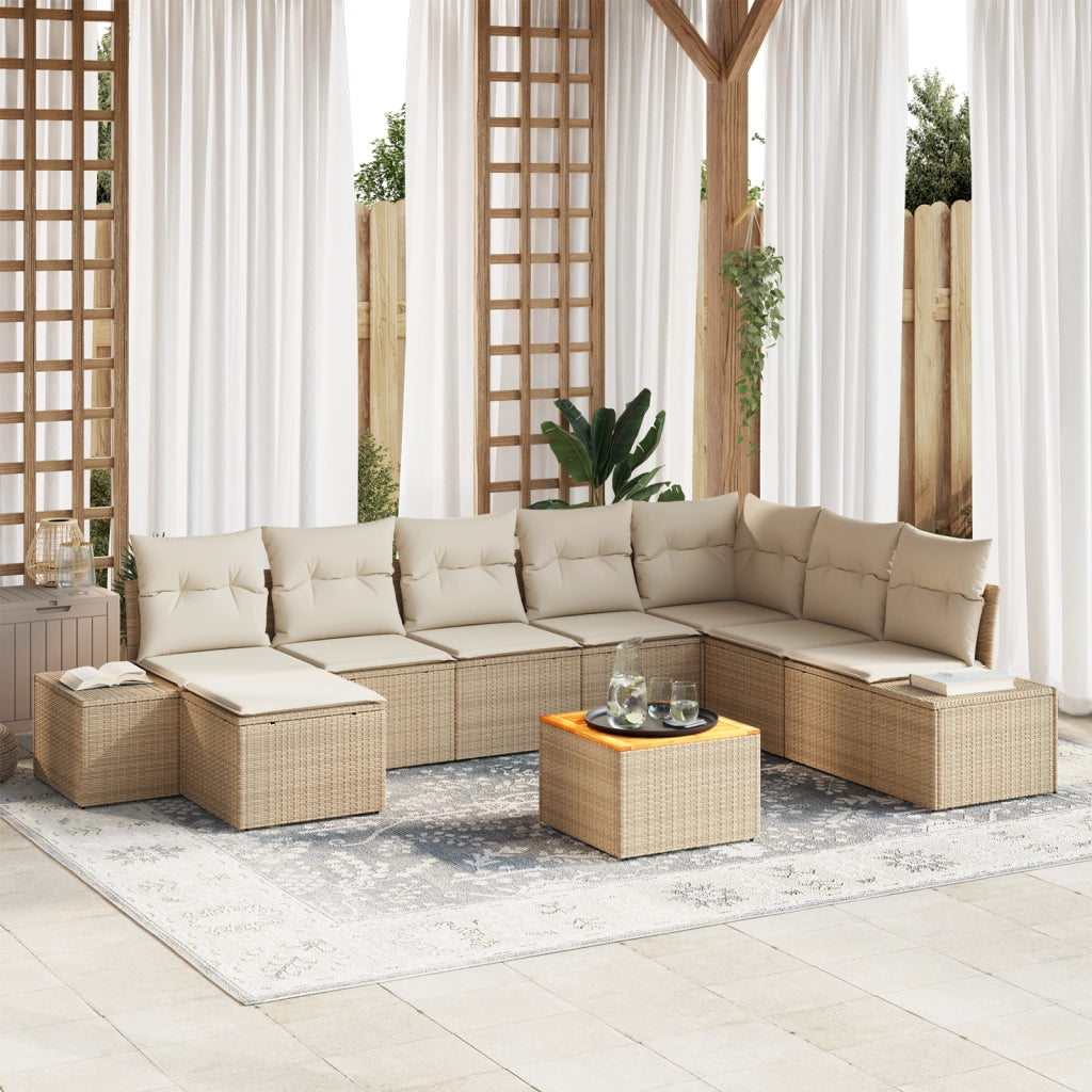 Set di Divani da Giardino con Cuscini Beige Polirattan Acacia