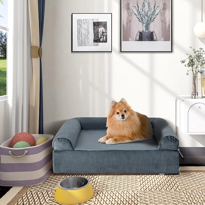 Letto Ortopedico per Cani, Cuccia per Animali in Schiuma di Memoria con Poggiatesta, Copertura Rimovibile e Fondo Antiscivolo per Cani Anziani, 102 x 82 x 30,5 cm