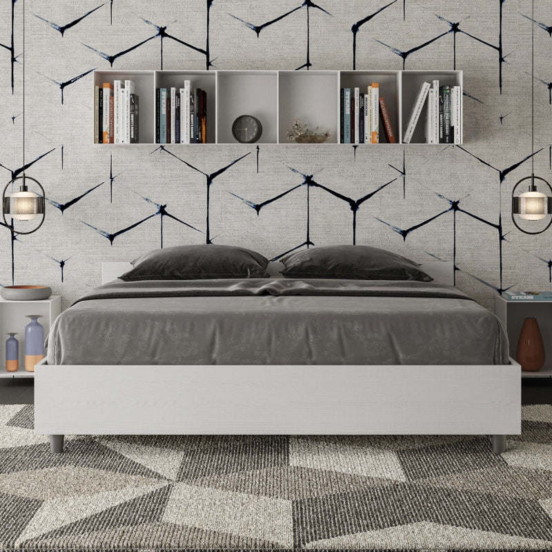 Letto Matrimoniale 160x200 cm Nuamo - Con rete,Bianco Frassino