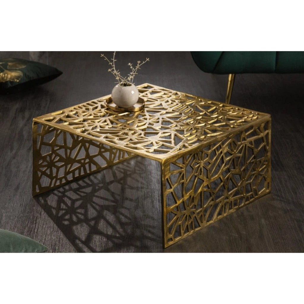 Tavolino basso METRIX quadrato 60 cm – Tavolino basso design in alluminio dorato con motivi geometrici
