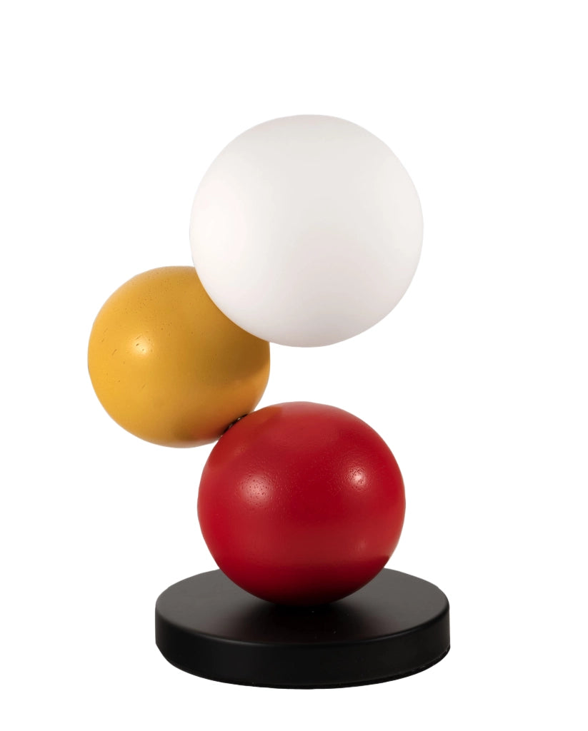 Lampada da Tavolo Micky 23cm in Metallo, Legno e Vetro Soffiato, Colore Giallo/Rosso/Nero, Regolazione Luce al Tocco, Sorgente G9 20W inclusa - Micky