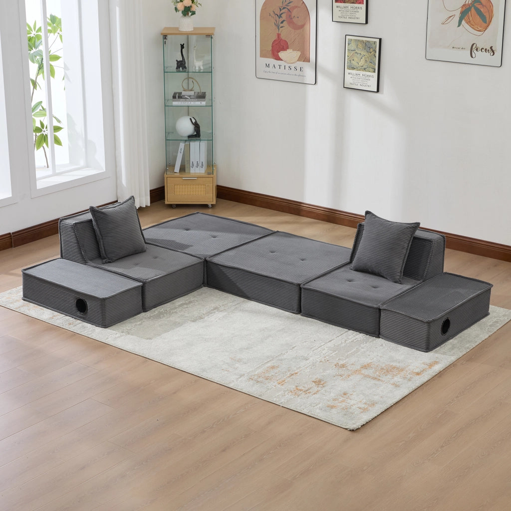 DIVANO Modulare 162x78x66 cm in velluto a coste grigio scuro