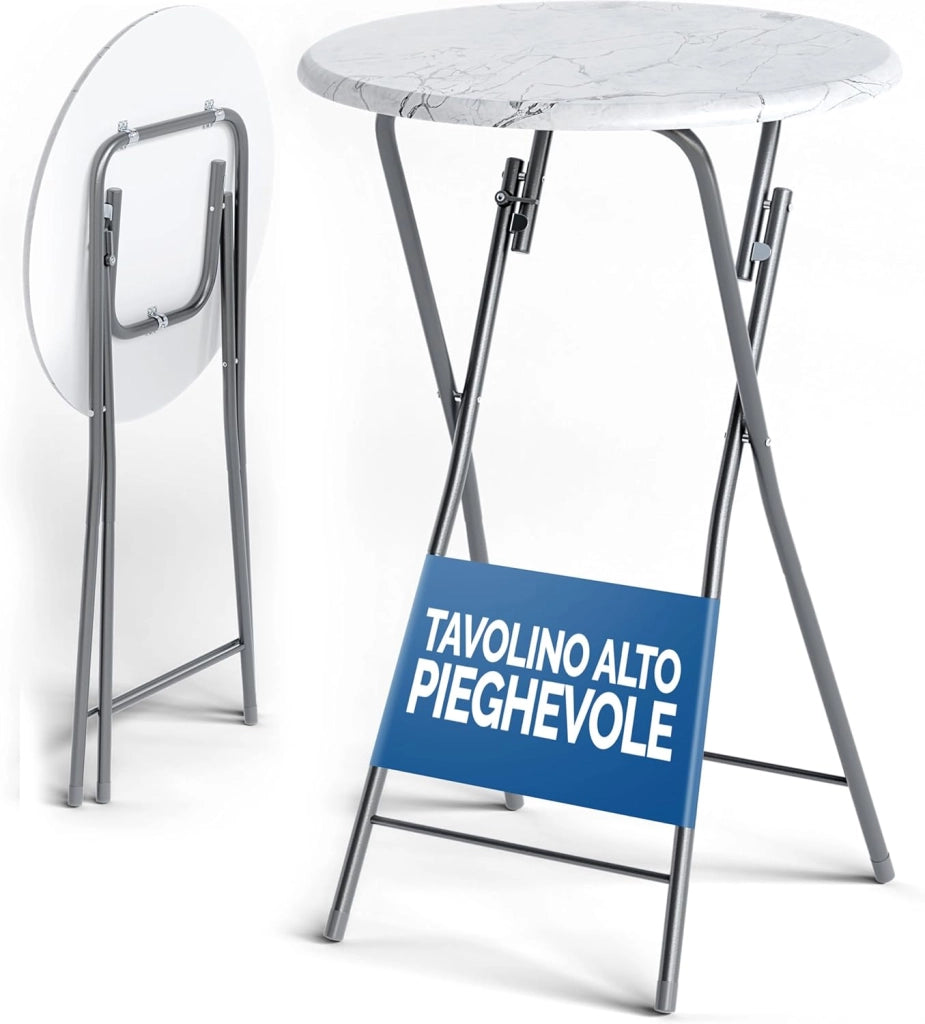 ® Set 2 Tavoli da Bar Pieghevoli 110cm Ø 60cm Tavolino Appoggio Tavolo da Cocktail Alto Rotondo Giardino Bianco