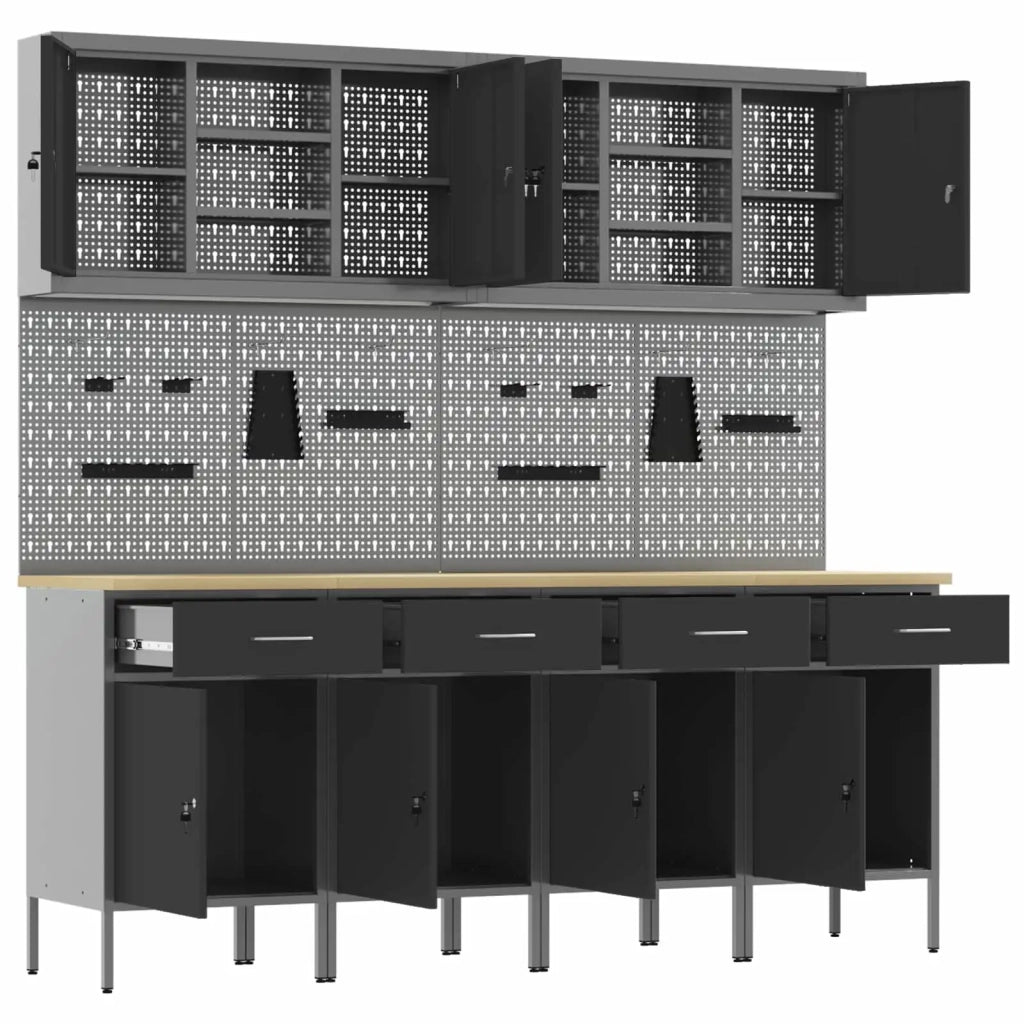 Mobile da lavoro 10 pcs Nero Legno ingegnerizzato e acciaio 3321484