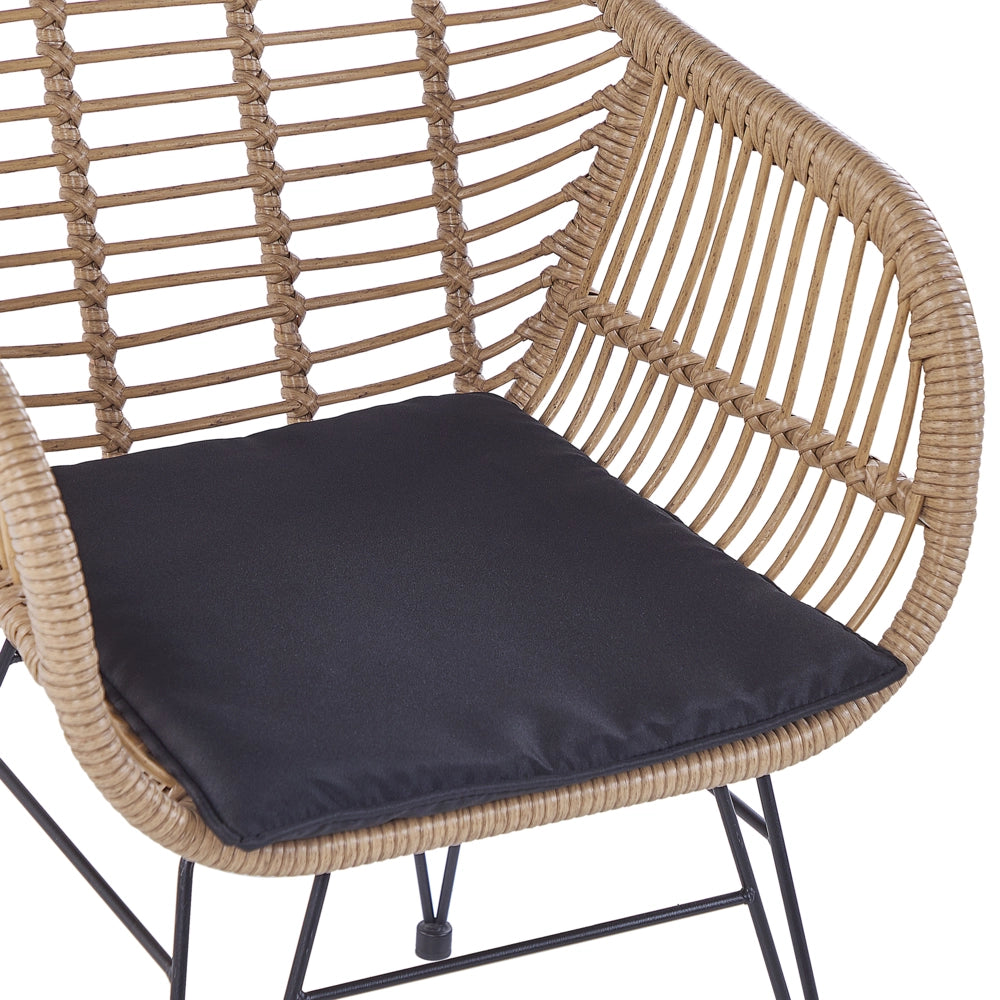 Set da 3 pezzi da bistrot, in finto rattan marrone, con gambe a forcina in metallo nero, piano in vetro