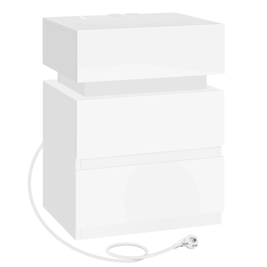 TAVOLINO NOTTE con LED e presa di corrente 35x40x55 cm Bianco