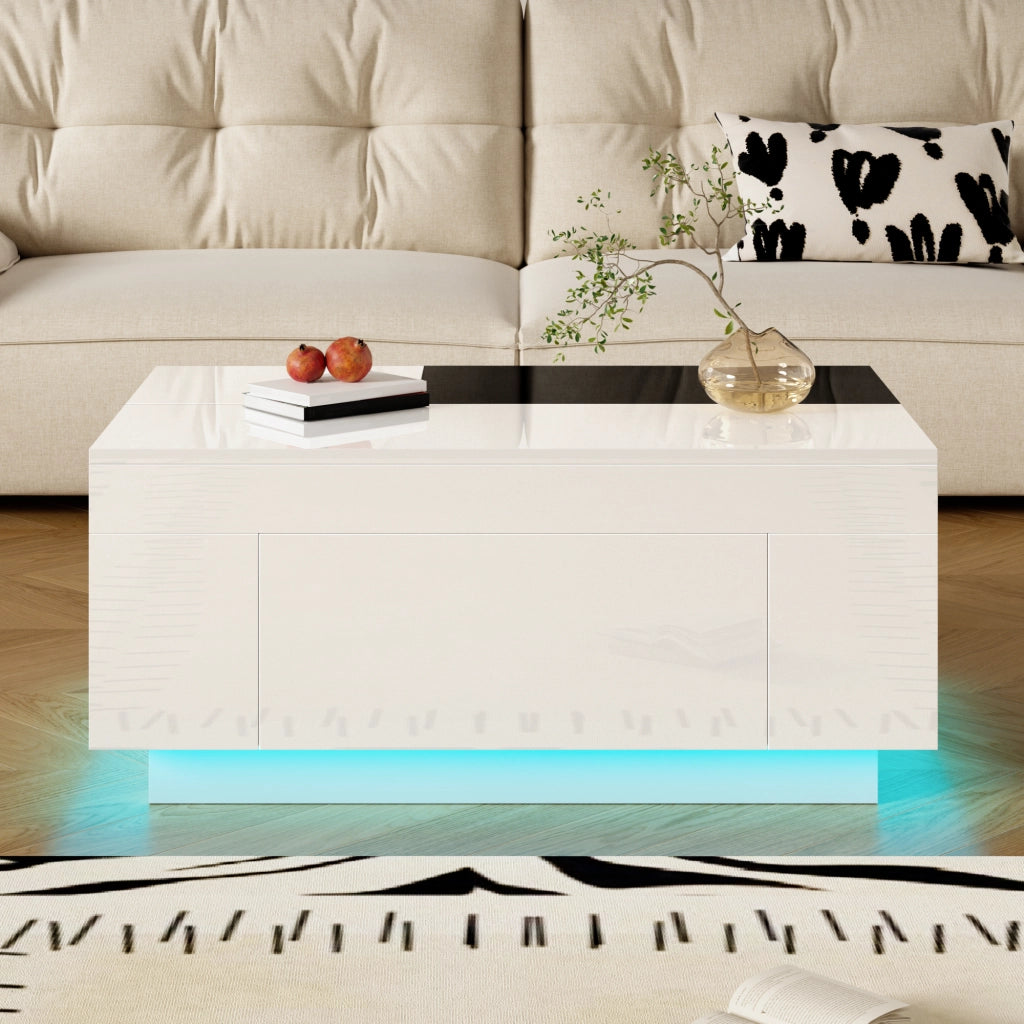 TAVOLINO DA CAFFÈ LED 80x50x35,5 cm Nero/Bianco in MDF