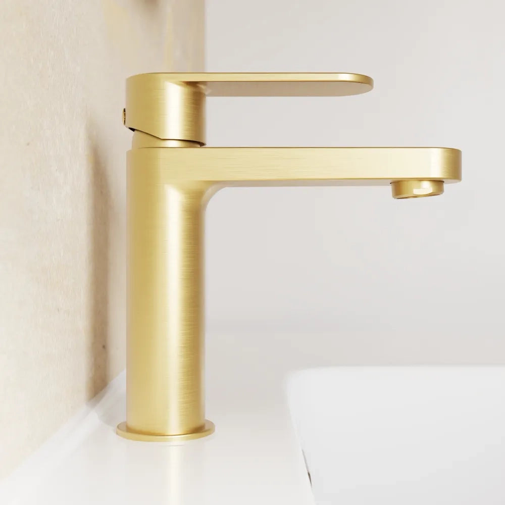 Miscelatore lavabo senza scarico oro spazzolato altezza 16cm | Margot
